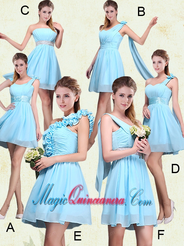 A Line Ruching Chiffon Dama Dresses with One Shoulder