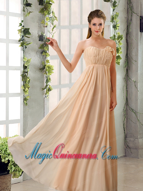 2015 Fashionable Champagne Ruching Chiffon Dama Dresses