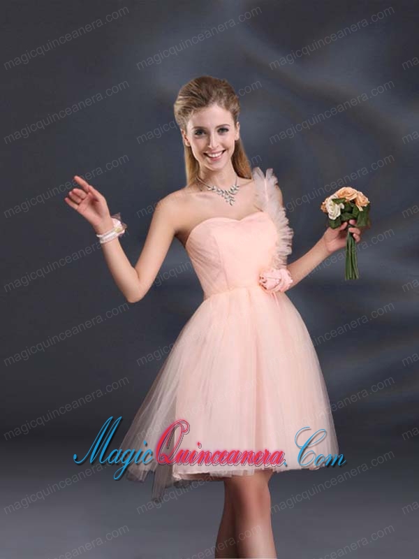 One Shoulder A Line Tulle Dama Dresses with Hand Made Flowers