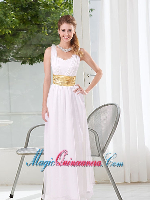 White Ruching Empire Dama Dresses for 2015