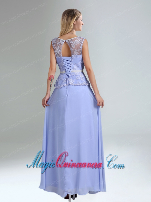 Lavender Belt and Lace Empire 2015 Dama Dress with Bateau