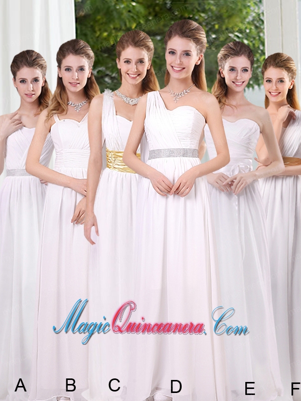 Natural White Empire Straps Ruching Bridesmaid Dresses