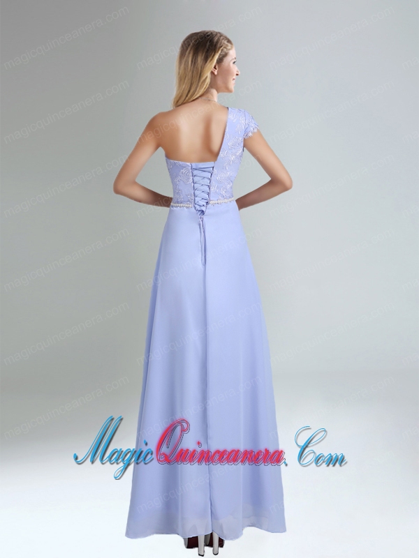 One Shoulder Belt Empire 2015 Appliques Dama Dress in Lavender