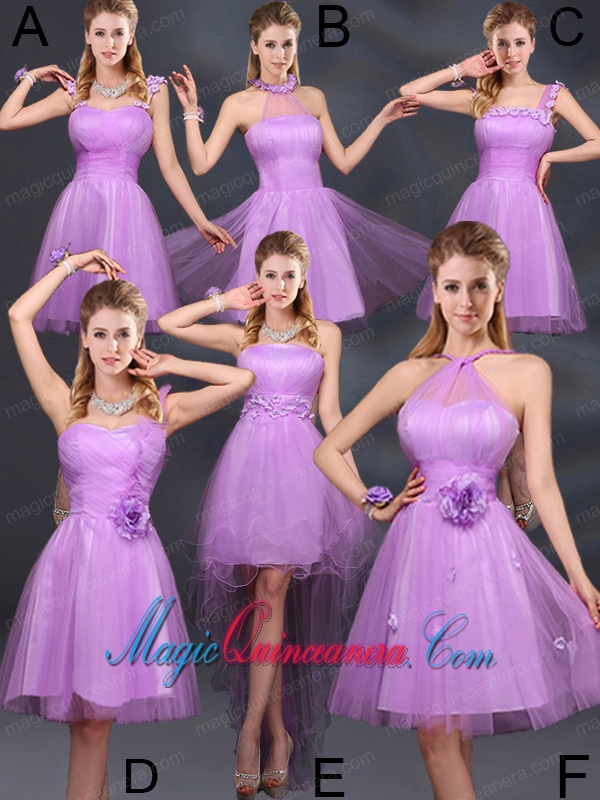 2015 Lilac Hand Made Flowers A Line One Shoulder Dama Dresses