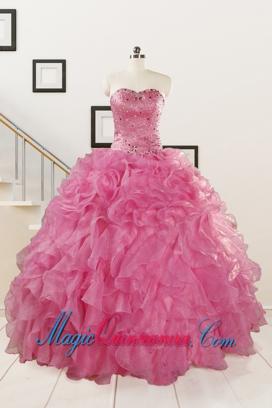 Puffy Sweetheart Pink Quinceanera Dresses with Beading