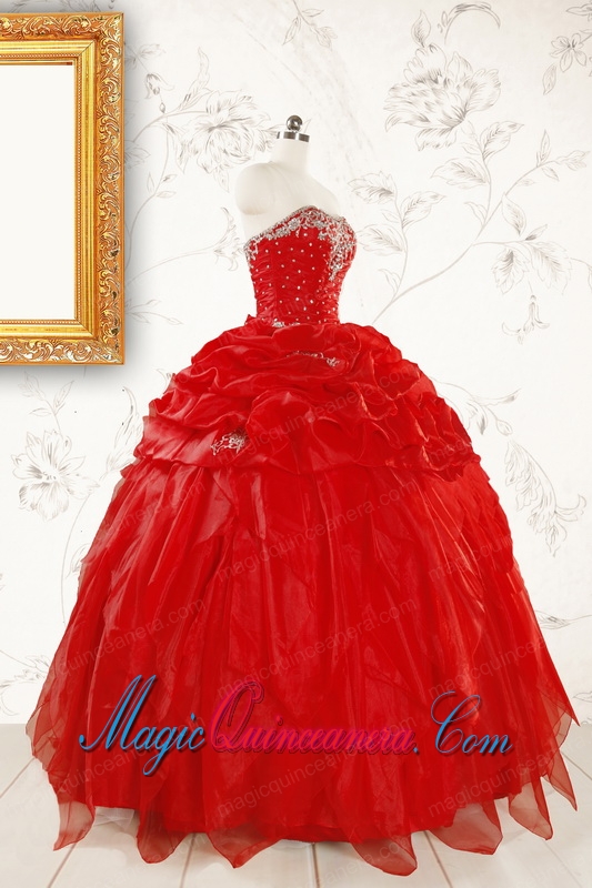 Most Popular Sweetheart Ball Gown Beading Red Quinceanera Dresses