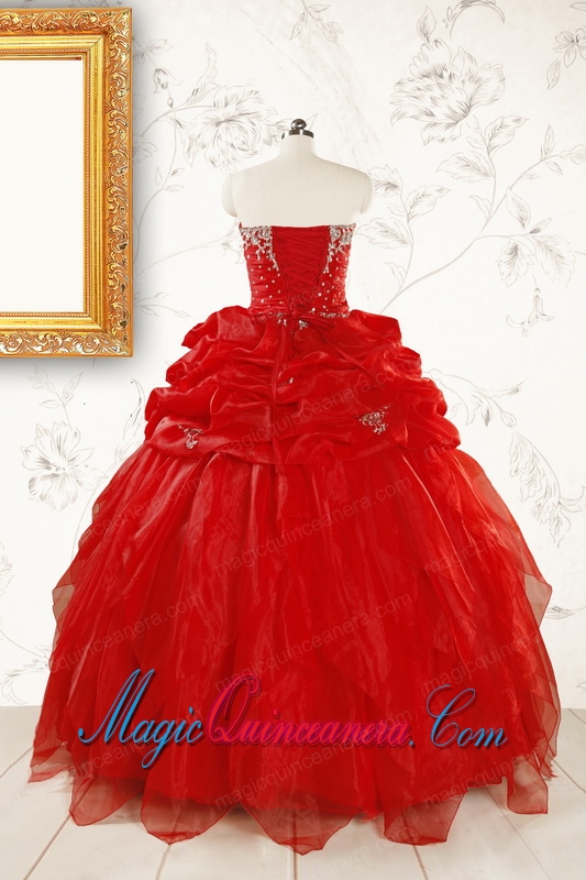 Most Popular Sweetheart Ball Gown Beading Red Quinceanera Dresses