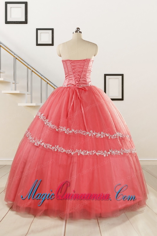 New Style Watermelon Quinceanera Dresses with Beading for 2015