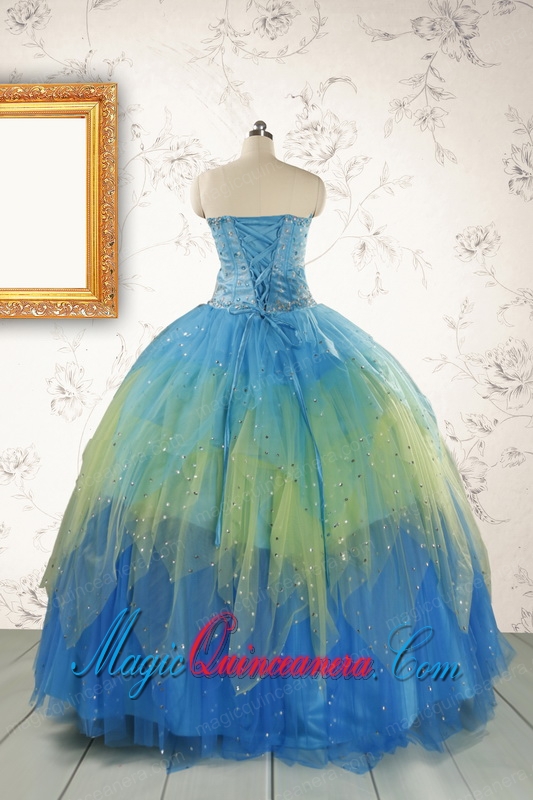 2015 Unique Sweetheart Beading Quinceanera Dresses in Multi-color