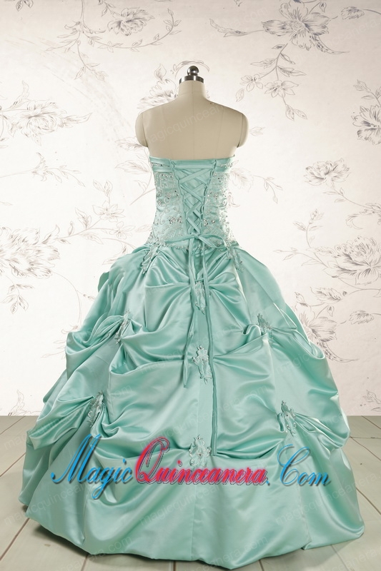 Cheap Turquoise Quinceanera Dresses with Appliques