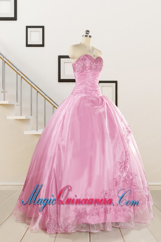 Pretty Baby Pink Quinceanera Dresses with Beading and Appliques for 2015