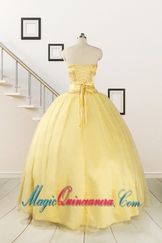 Pretty Yellow Quinceanera Dresses with Appliques and Beading For 2015