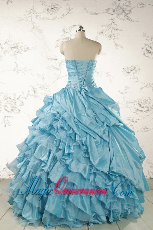 Fashionable Beading Aqua Blue Quinceanera Dresses for 2015