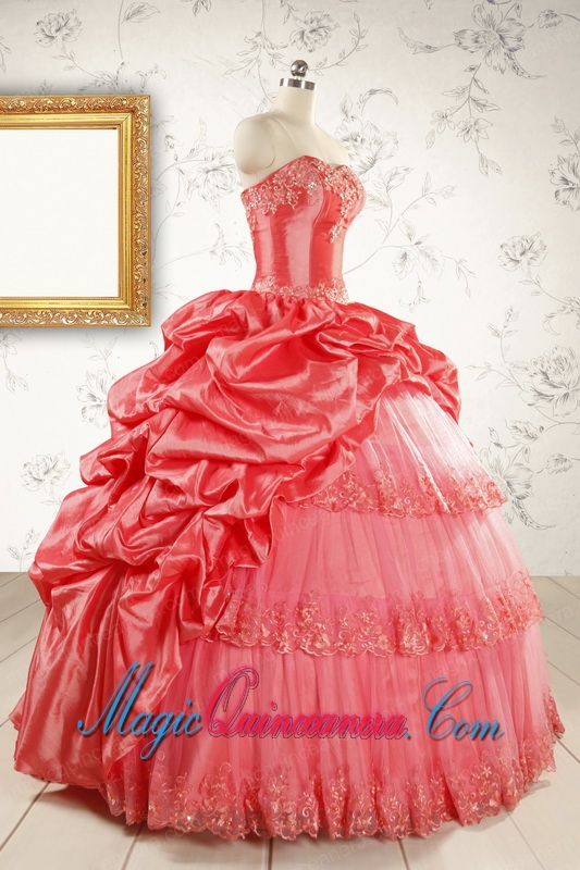 New Style Appliques Quinceanera Dresses in Watermelon