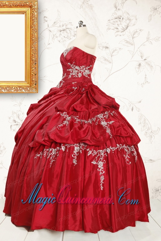 Wine Red Appliques Sweetheart 2015 Quinceanera Dress