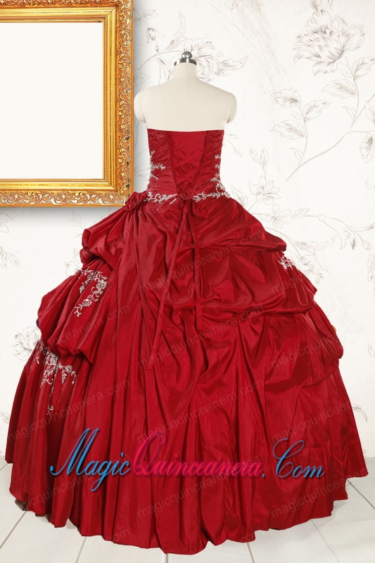 Wine Red Appliques Sweetheart 2015 Quinceanera Dress