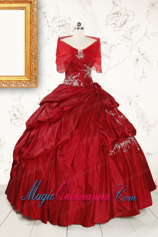 Wine Red Appliques Sweetheart 2015 Quinceanera Dress