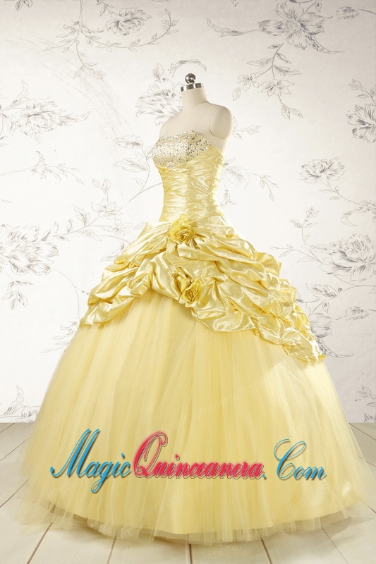 Yellow Sweetheart Ball Gown Quinceanera Dress for 2015