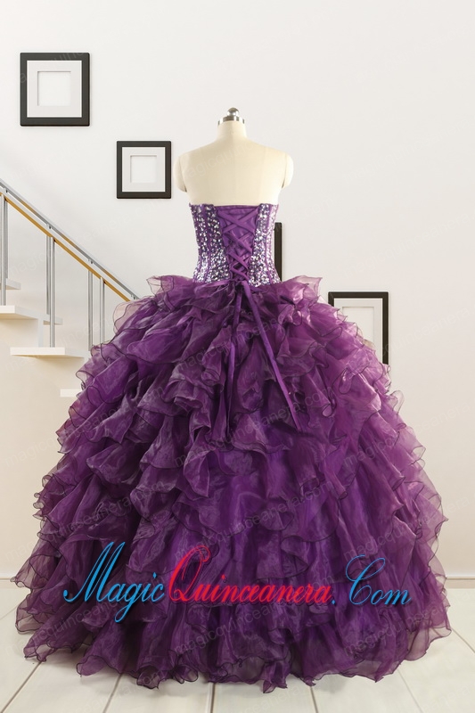 2015 New Style Purple Quinceanera Dresses with Beading and Ruffles