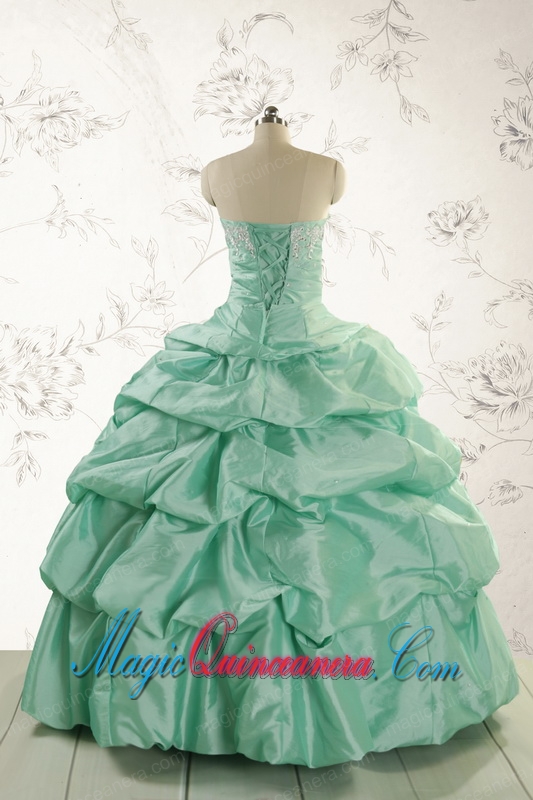 2015 Luxurious Apple Green Quinceanera Dress with Beading and Pick Up