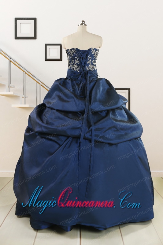 Custom Made Navy Blue Embroidery Quinceanera Dresses with Appliques