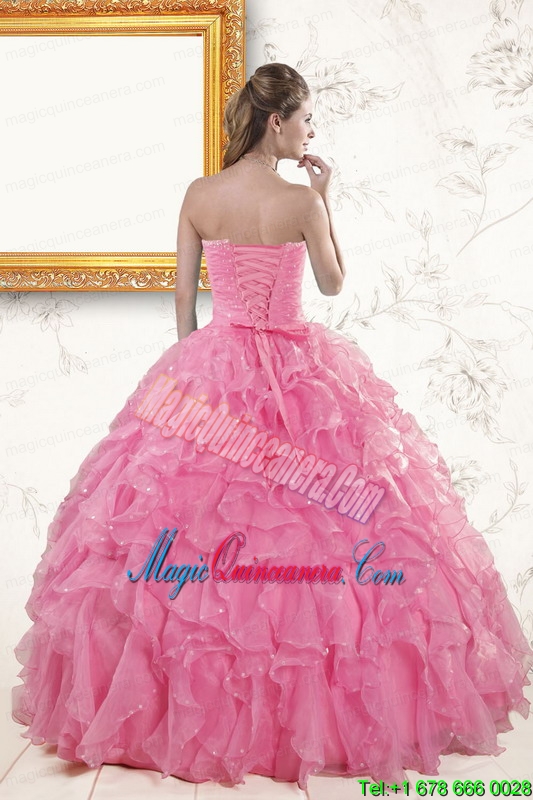 2015 Pretty Sweetheart Beading Baby Pink Quinceanera Dresses