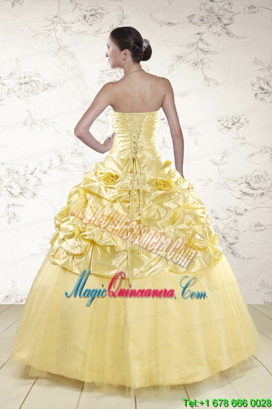 Cheap Yellow Sweetheart Ball Gown Quinceanera Dresses for 2015