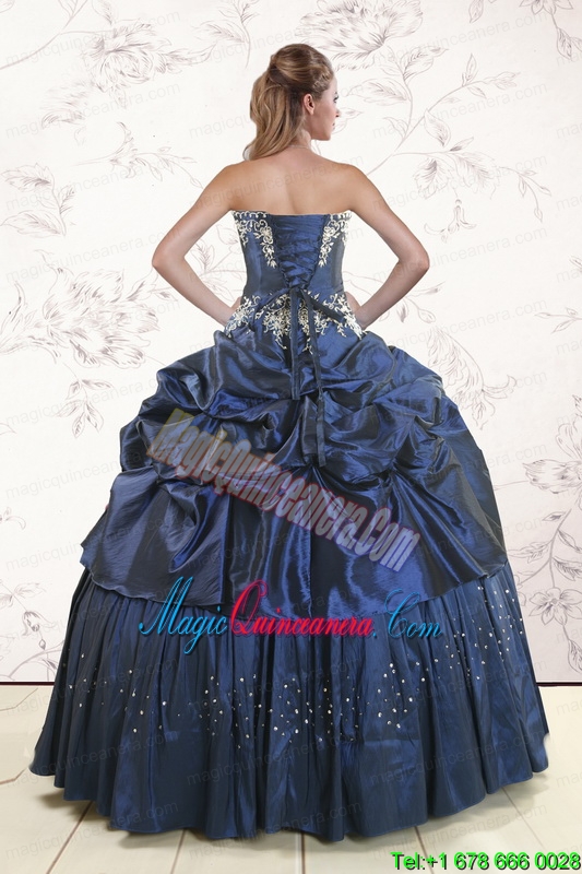 Embroidery and Pick Ups Cheap Quinceanera Dress in Navy Blue