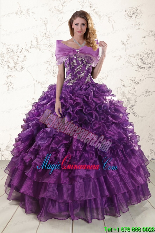 Purple Strapless 2015 Quinceanera Dress with Appliques