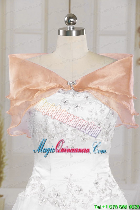 2015 Pretty One Shoulder Appliques Quinceanera Dress in Peach