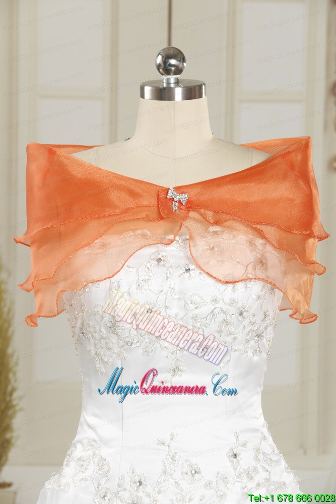 2015 Princess Orange Quinceanera Dresses with Appliques