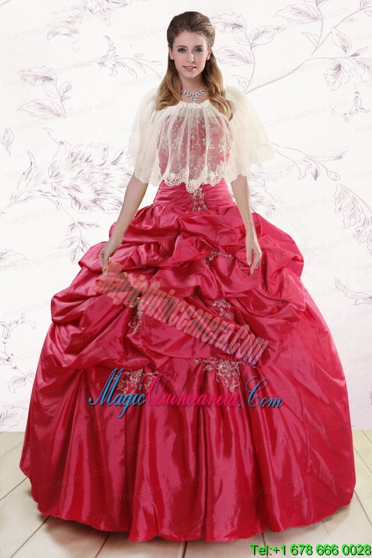 Puffy Strapless Hot Pink Quinceanera Dresses with Embroidery