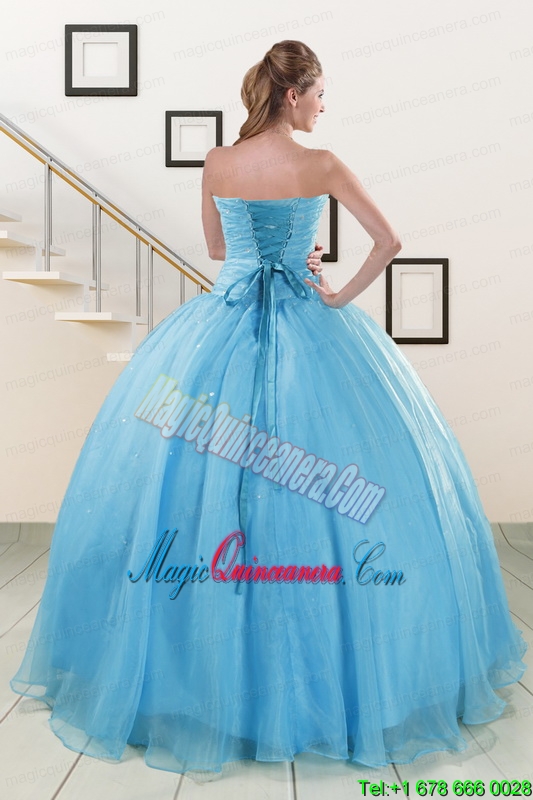 Aqua Blue Super Hot Puffy Sweet 16 Dresses for 2015