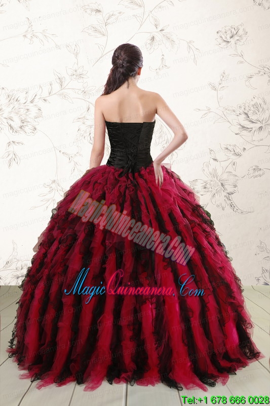 Luxurious Sweetheart Ruffles and Beading Quinceanera Dresses in Red and Black