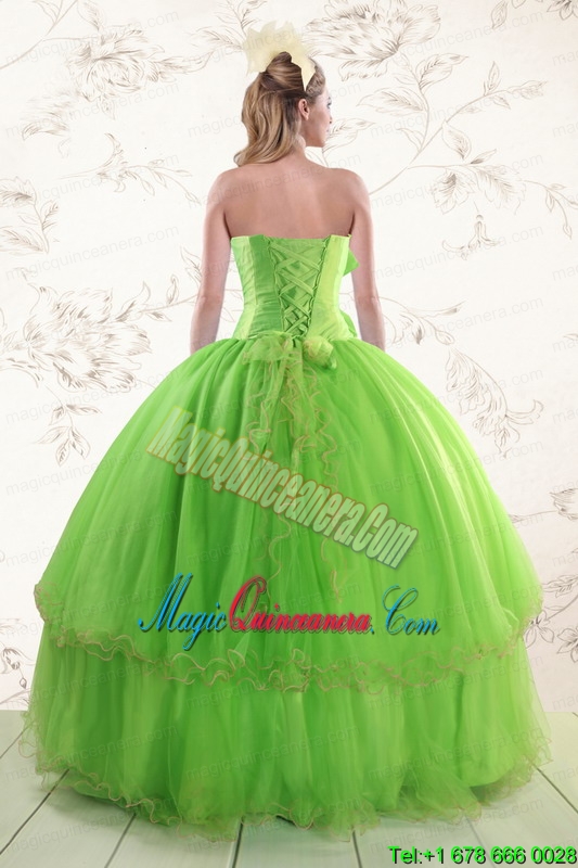 Spring Green 2015 Sweetheart Quinceanera Dresses with Beading and Bowknot