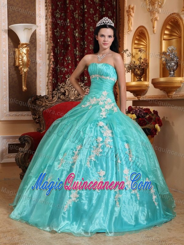 Appliques Accent Organza Quinceanera Gown Dresses in Apple Green