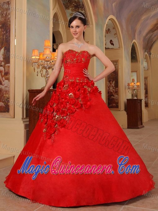 Handmade Flowers Red Dresses for Sweet 15 in Bahia Blanca