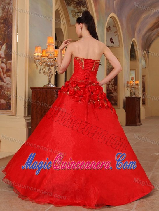 Handmade Flowers Red Dresses for Sweet 15 in Bahia Blanca