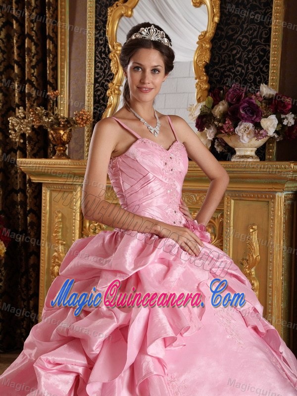 Spaghetti Straps Pink Pick Ups Dress for Quince in San Pablo