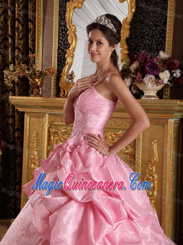 Spaghetti Straps Pink Pick Ups Dress for Quince in San Pablo