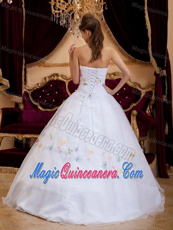 White Strapless Dresses for Quince with Colorful Appliques