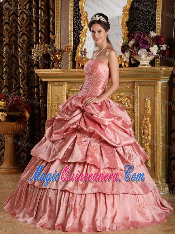 Strapless Ruffled Light Coral Quinceanera Party Dress for 2013