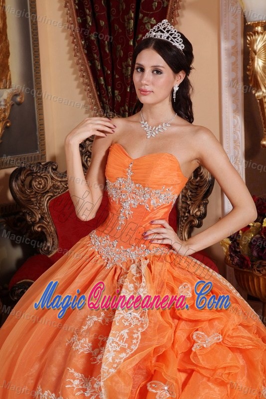 Orange Red Ruffled Appliqued Quinceanera Gown Dresses online