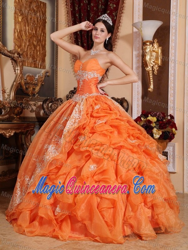 Orange Red Ruffled Appliqued Quinceanera Gown Dresses online