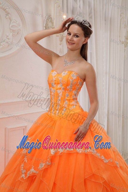 2013 Breathtaking Orange Quinceanera Dresses with Appliques