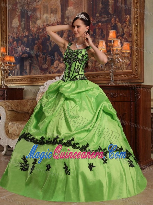 Straps Spring Green Pick Ups Sweet 15 Dress with Appliques