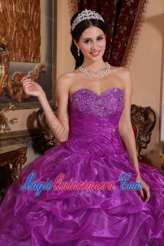 Big Discount Organza Purple Beaded Sweet Sixteen Dress 2014