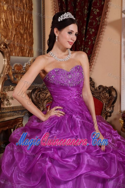 Big Discount Organza Purple Beaded Sweet Sixteen Dress 2014