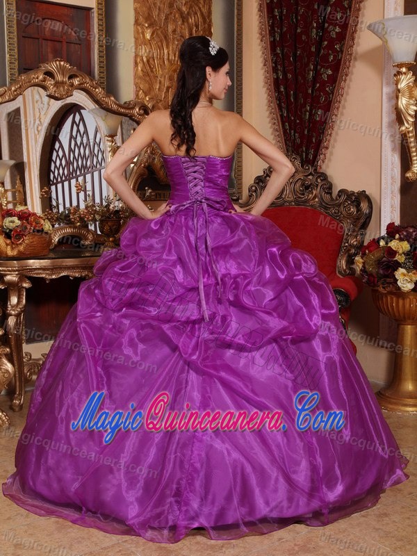 Big Discount Organza Purple Beaded Sweet Sixteen Dress 2014