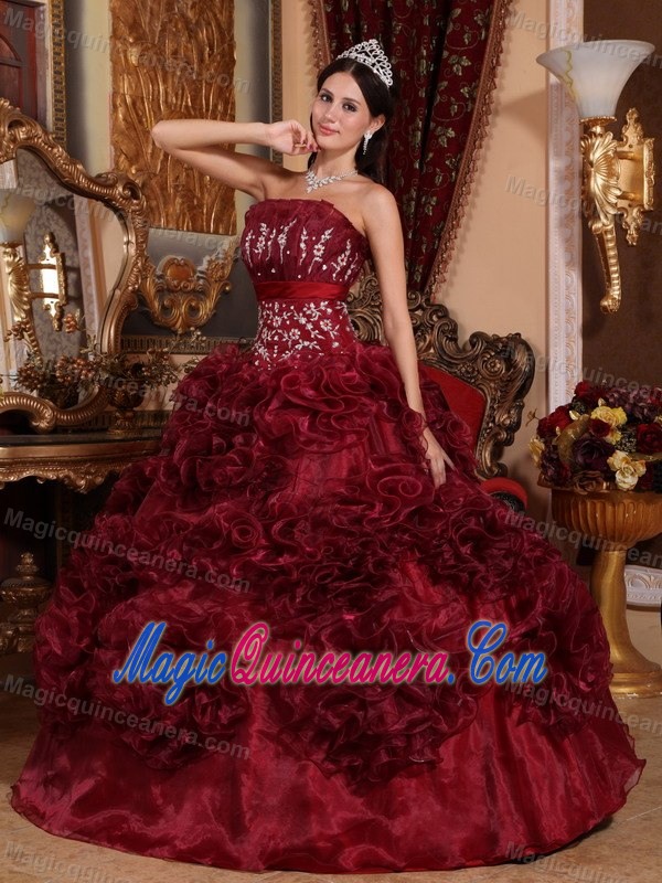 Custom Made Burgundy Quinceanera Dress with Rolling Flowers